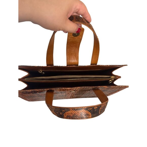 Snake Leather Handbag With Double Handles & Snap Closure - Picture 10 of 11